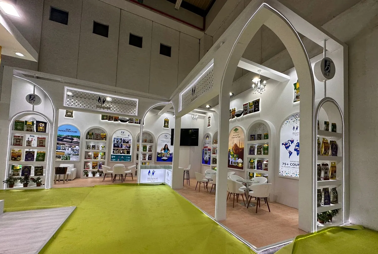 Bhagwati rice stand with white arches at WorldFood Istanbul 2023